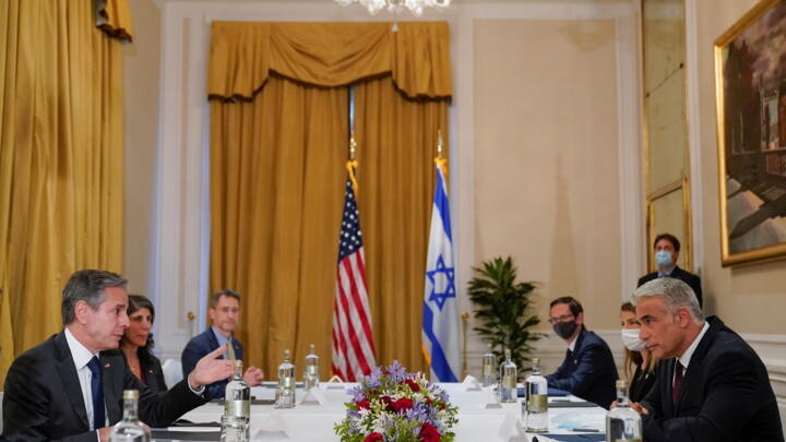 US Secretary of State Antony Blinken meets with Israeli Foreign Minister Yair Lapid in Rome, Italy, on June 27, 2021.