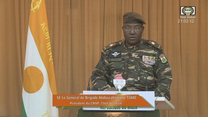 This screengrab image from August 19, 2023 shows Niger's new military ruler General Abdourahamane Tiani.