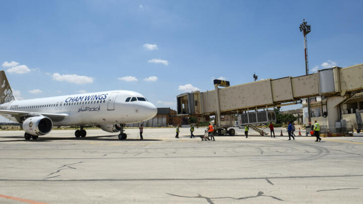 This file photo of a Cham Wings Airlines Airbus A320-211 at Syria's Aleppo airport was taken on June 15, 2022. 