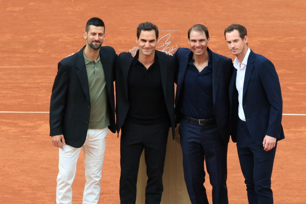 Novak Djokovic, Roger Federer, Rafael Nadal et Andy Murray réunis sur le court Philippe-Chatrier