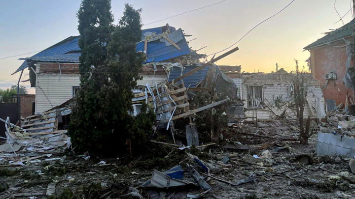 Handout photograph released by Kursk regional Governor Alexei Smirnov shows damage in the town of Sudzha on August 6, 2024