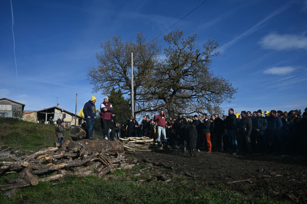 Le président de la Coordination rurale (CR) de l'Ariège et la figure régionale du mouvement de protestation agricole participent à une manifestation d'agriculteurs.