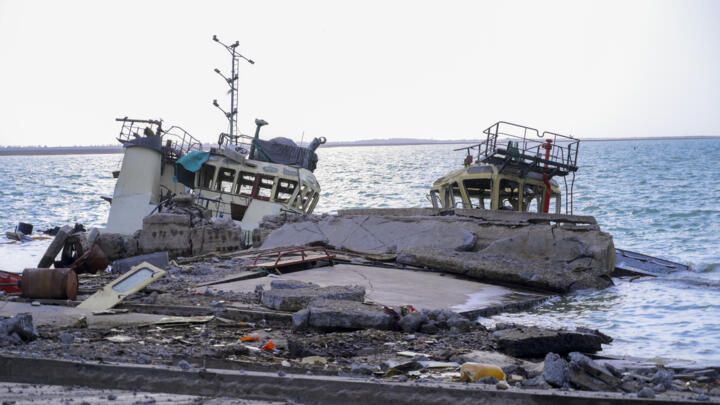 This picture shows destruction at the port in Yemen's city of Hodeida after Israel's military warplanes struck Yemen's rebel-held positions, on May 6, 2025. 