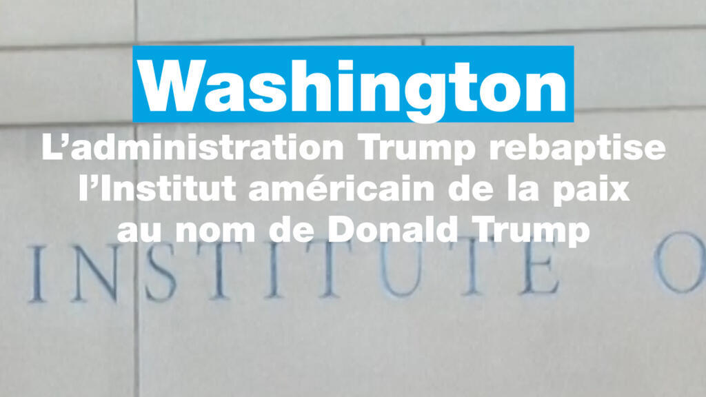 Le nom de Donald Trump inscrit sur la façade de l'Institut américain pour la paix à Washington
