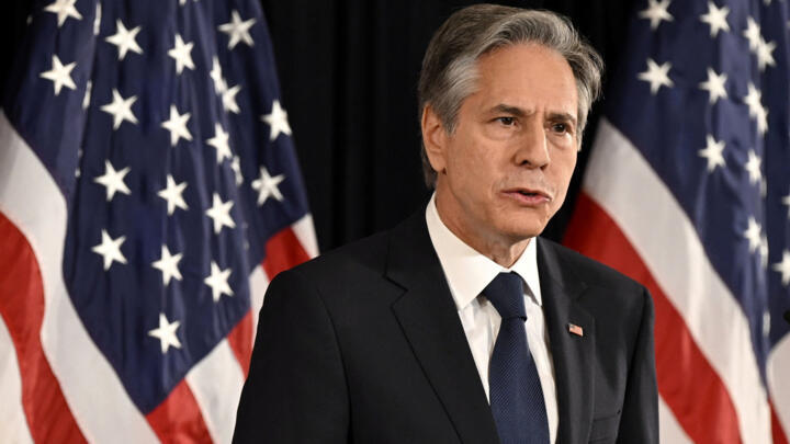 US Secretary of State Antony Blinken speaks at Helsinki City Hall, in Helsinki, Finland on June 2, 2023.