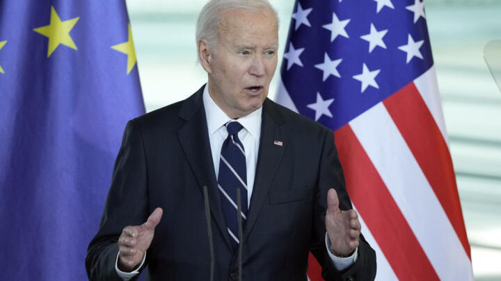 President Joe Biden talks to the media during a joint statement to the press with German Chancellor Olaf Scholz at the Chancellery in Berlin on October 18, 2024.