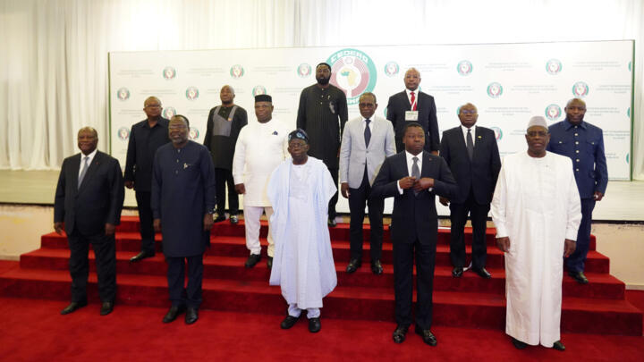 Nigeria's President, Bola Ahmed Tinubu, center first row, poses for a group photo with other West African leaders before an ECOWAS meeting in Abuja, Nigeria. Thursday, Aug. 10, 2023. (AP Photo/Gbemiga Olamikan)