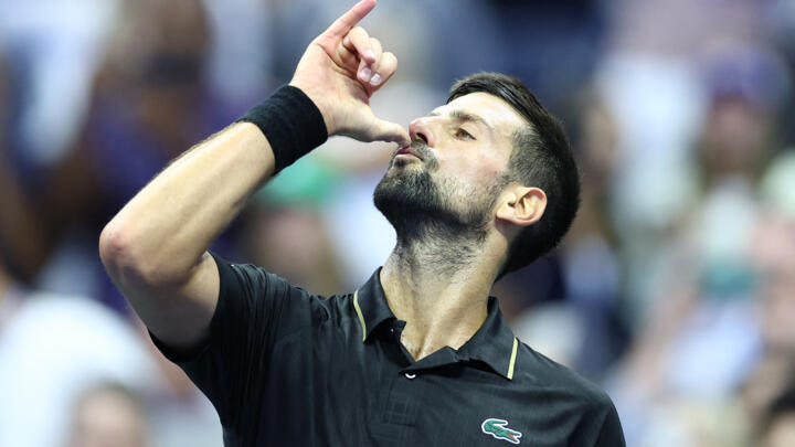 Serbia's Novak Djokovic celebrates defeating USA's Taylor Fritz during their men's singles quarterfinal tennis match on day ten of the US Open tennis tournament at the USTA Billie Jean King National Tennis Center in New York City, on September 2, 2025.