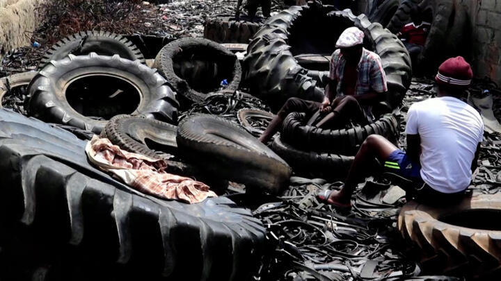 A dumping site for used tyres in Lusaka, Zambia.