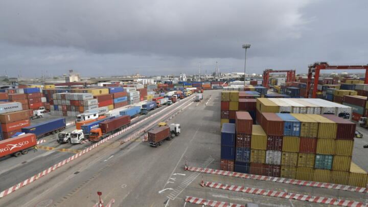 A general view of the Abidjan-terminal at the port of Abidjan on May 8, 2020.