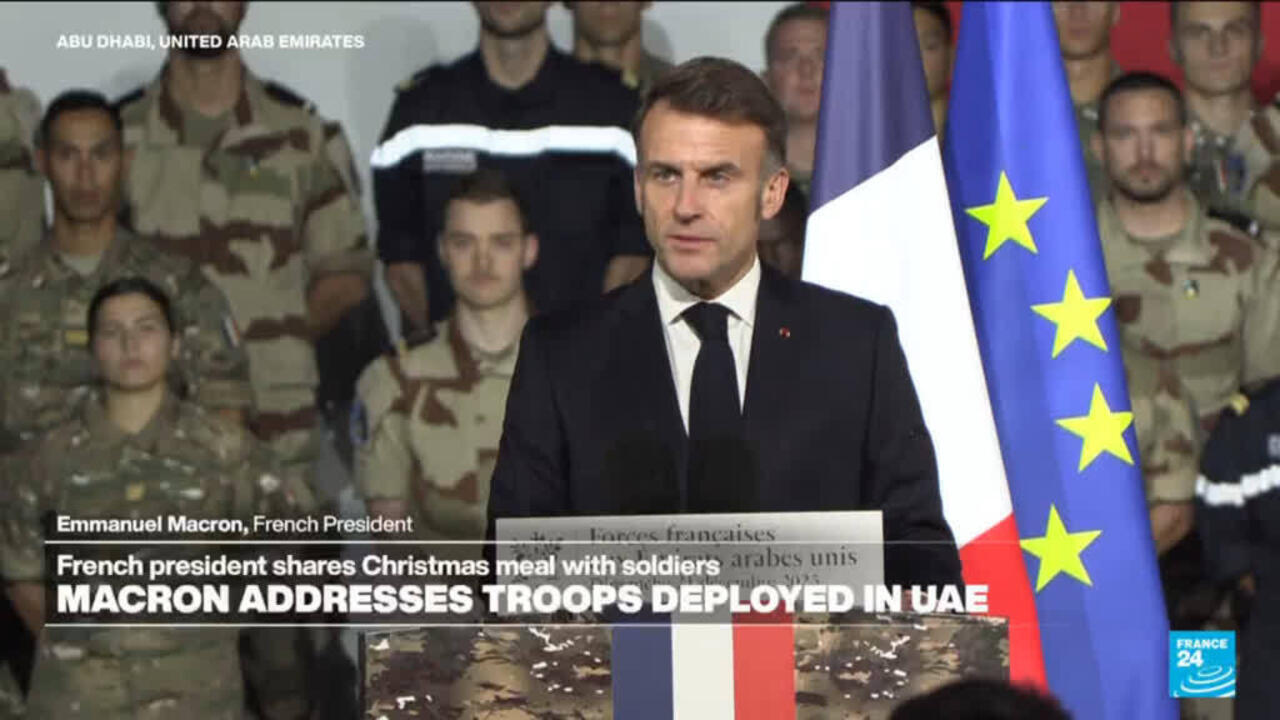 Replay: French President Macron addresses troops deployed in the United Arab Emirates