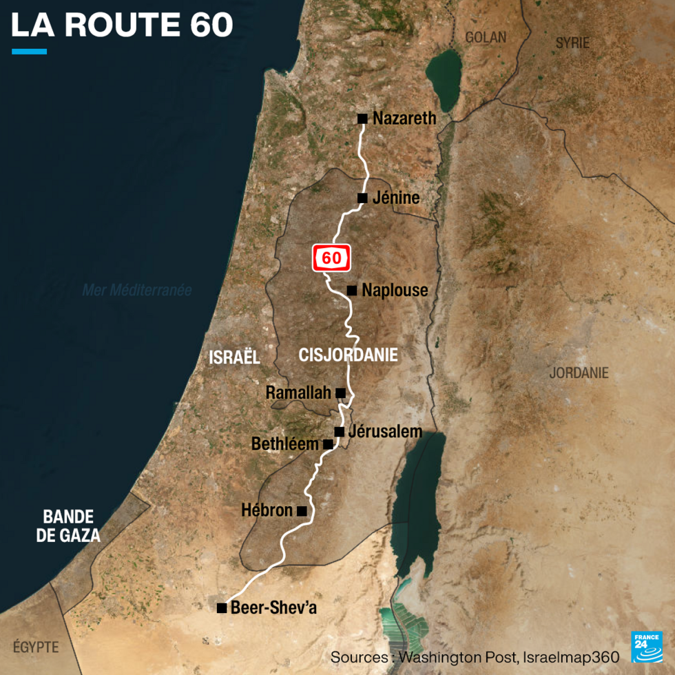 Le tracé de la route 60 en Cisjordanie.