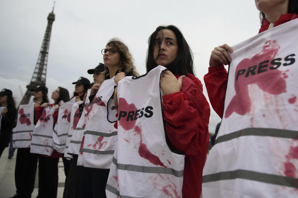 An RSF event in memory of journalists killed while covering the war in Gaza, in Paris, on September 26, 2024.