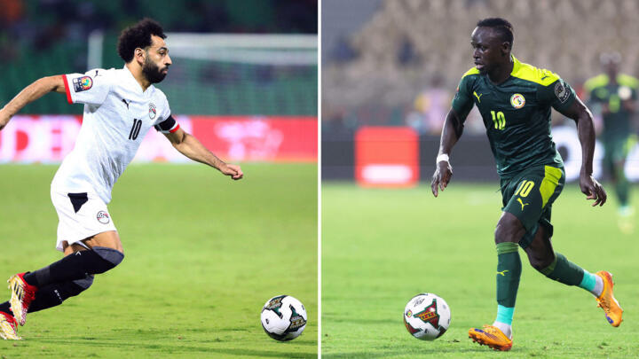 This combination of file photos made on February 4, 2022 shows Egypt's forward Mohamed Salah (L) in Garoua on January 15, 2022, and Senegal's forward Sadio Mané in Yaounde on February 2, 2022.