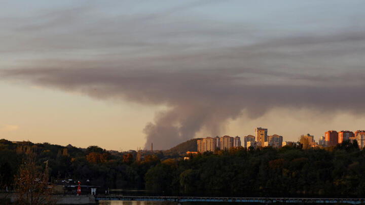 Smoke rises from the area in the direction of Avdiivka, as seen from Donetsk, Russian-controlled Ukraine, October 11, 2023.