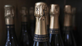 Bottles of champagne on sale at a wine dealer shop in Ville d'Avray, outside Paris, on March 13, 2025.