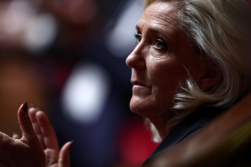 La présidente du groupe RN à l'Assemblée, Marine Le Pen, le 8 juillet 2025 à l'Assemblée nationale à Paris