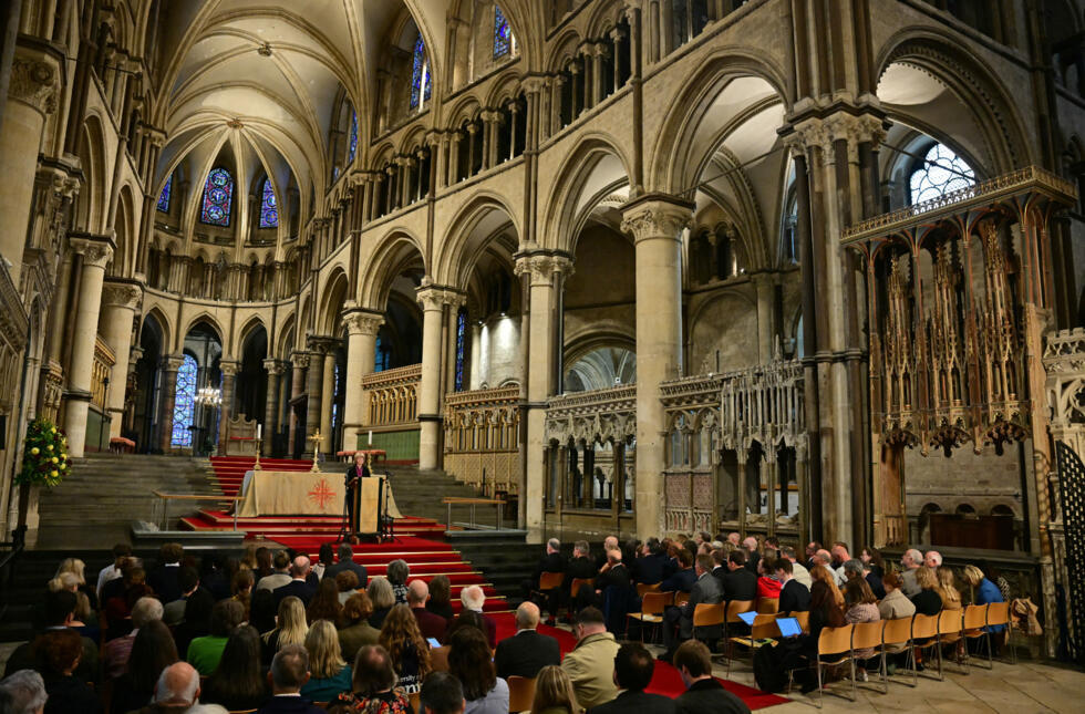 Britain's new Archbishop of Canterbury, Sarah Mullally, speaks at Canterbury Cathedral after she is named to lead the world's Anglicans.