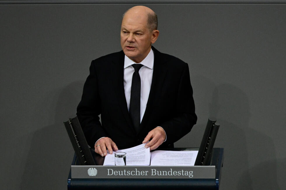 Le chancelier allemand Olaf Scholz au Bundestag le 29 janvier 2025