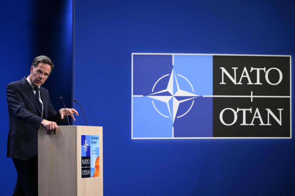 Le secrétaire général de l'Otan Mark Rutte, le 23 juin 2025 à La Haye