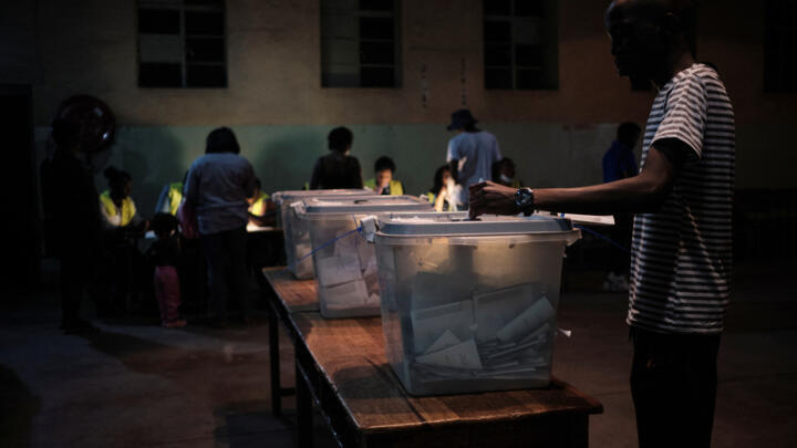 A voter casts his ballot at a polling station during the 2024 general election, Luveve township, Bulawayo, Zimbabwe, August 23, 2023.