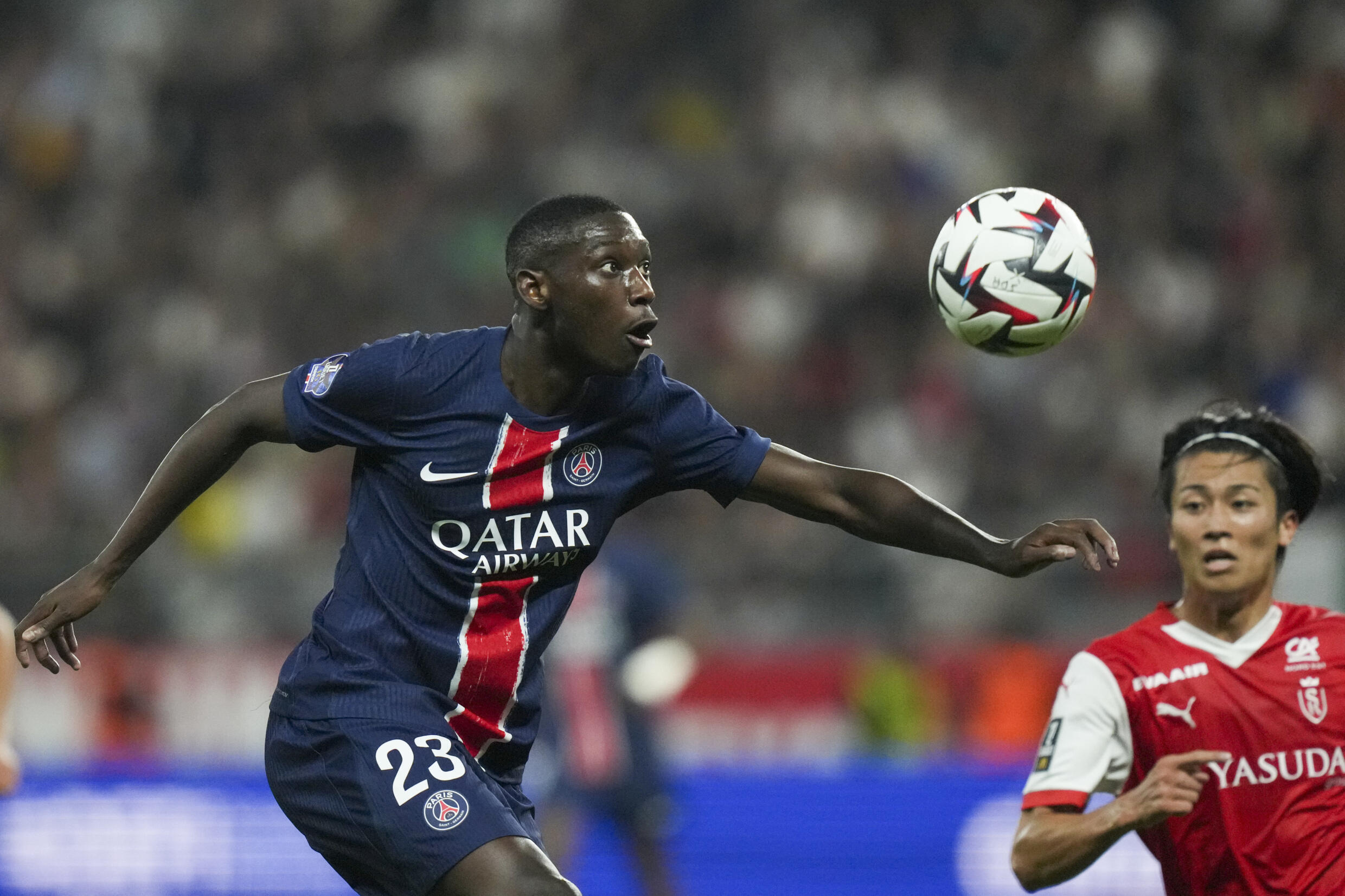 Le joueur du PSG Randal Kolo Muani lors d'une rencontre de Ligue 1 face à Reims, le 21 septembre 2024 au stade Auguste Delaune.