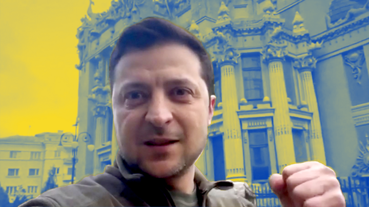 A screengrab from a video made available via Ukrainian President Volodymyr Zelensky's Facebook account shows the president speaking into a hand-held camera on February 26, 2022.
