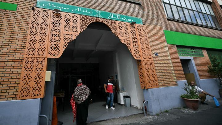 People outside of the Islah Mosque in Montreuil on the outskirts of Paris where pig heads were found on September 9, 2025.