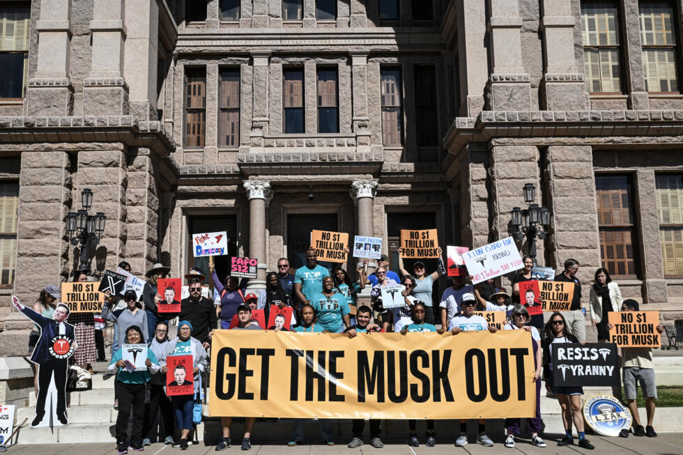 Manifestation anti-Musk à Austin (Texas) le 5 novembre 2025.