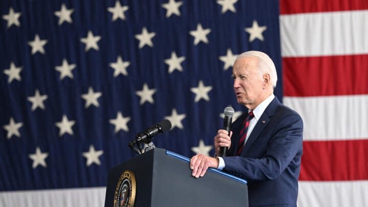 US President Joe Biden delivers remarks to service members, first responders, and their families on the 22nd anniversary of the September 11, 2001 terrorist attacks at Joint Base Elmendorf-Richardson in Anchorage, Alaska, on September 11, 2023. 