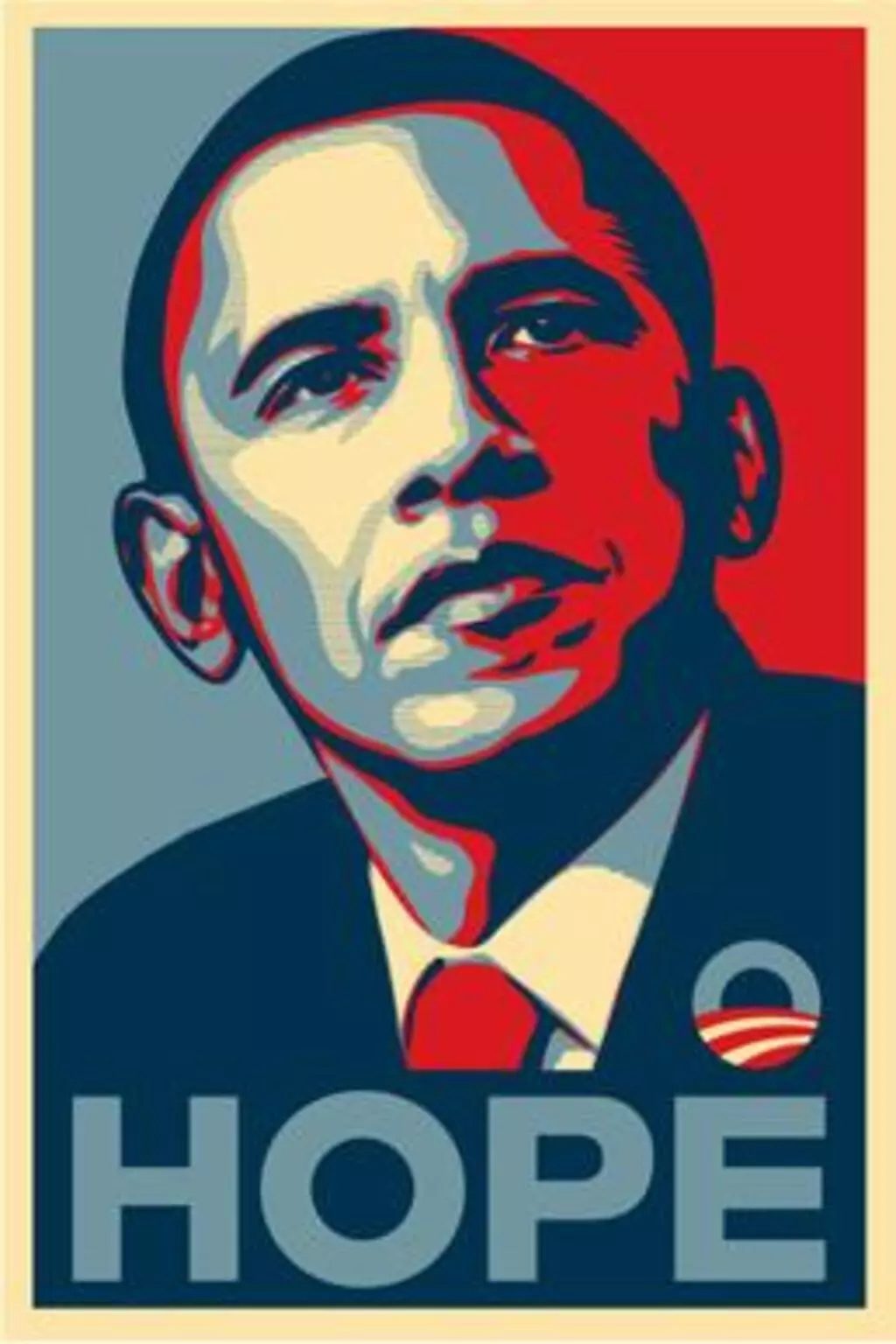 Shepard Fairey's iconic Obama poster, featuring the word "hope".