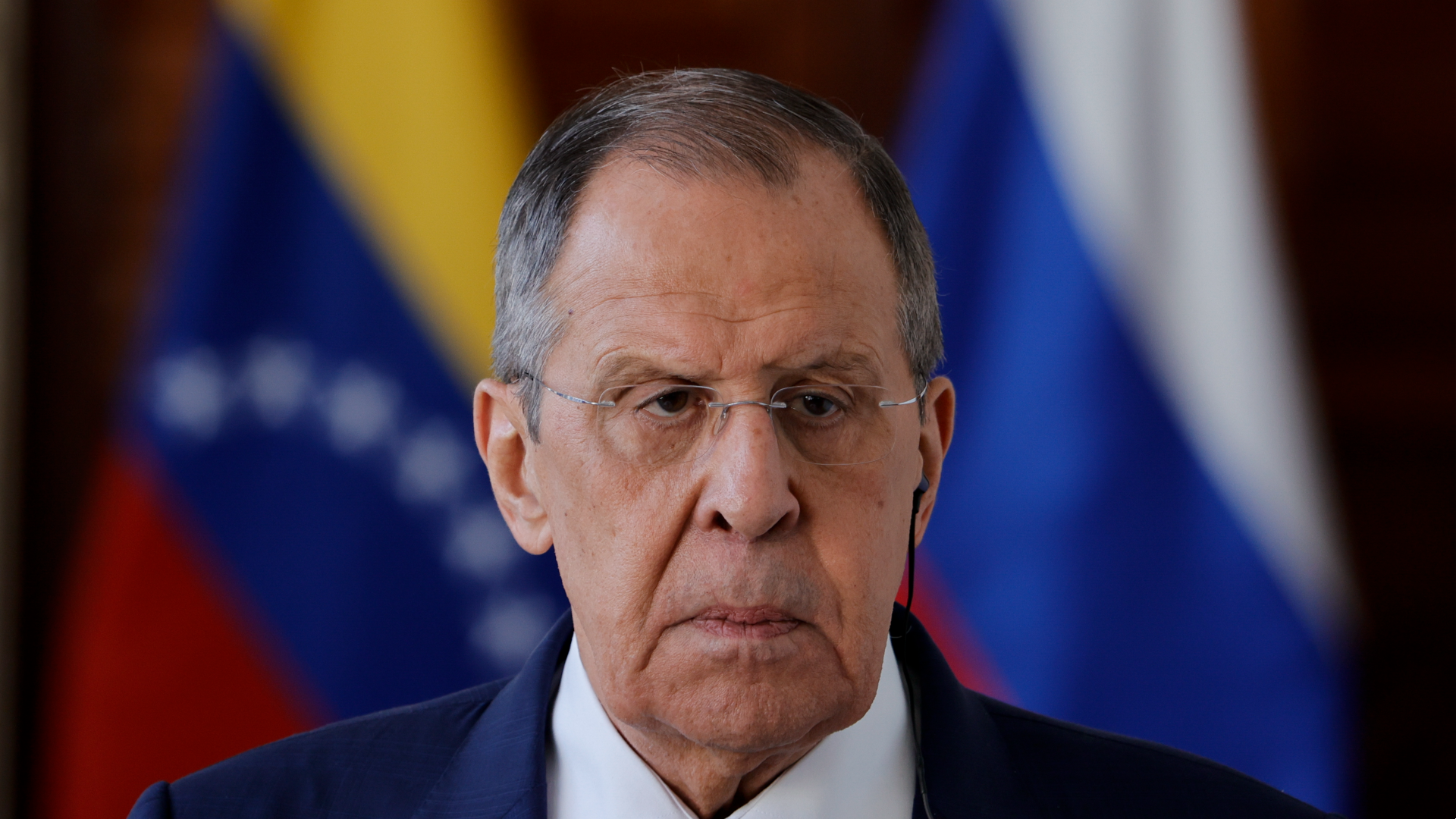 El ministro de Relaciones Exteriores de Rusia, Sergei Lavrov, asiste a una conferencia de prensa en el Ministerio de Relaciones Exteriores en Caracas, Venezuela, el martes 18 de abril de 2023