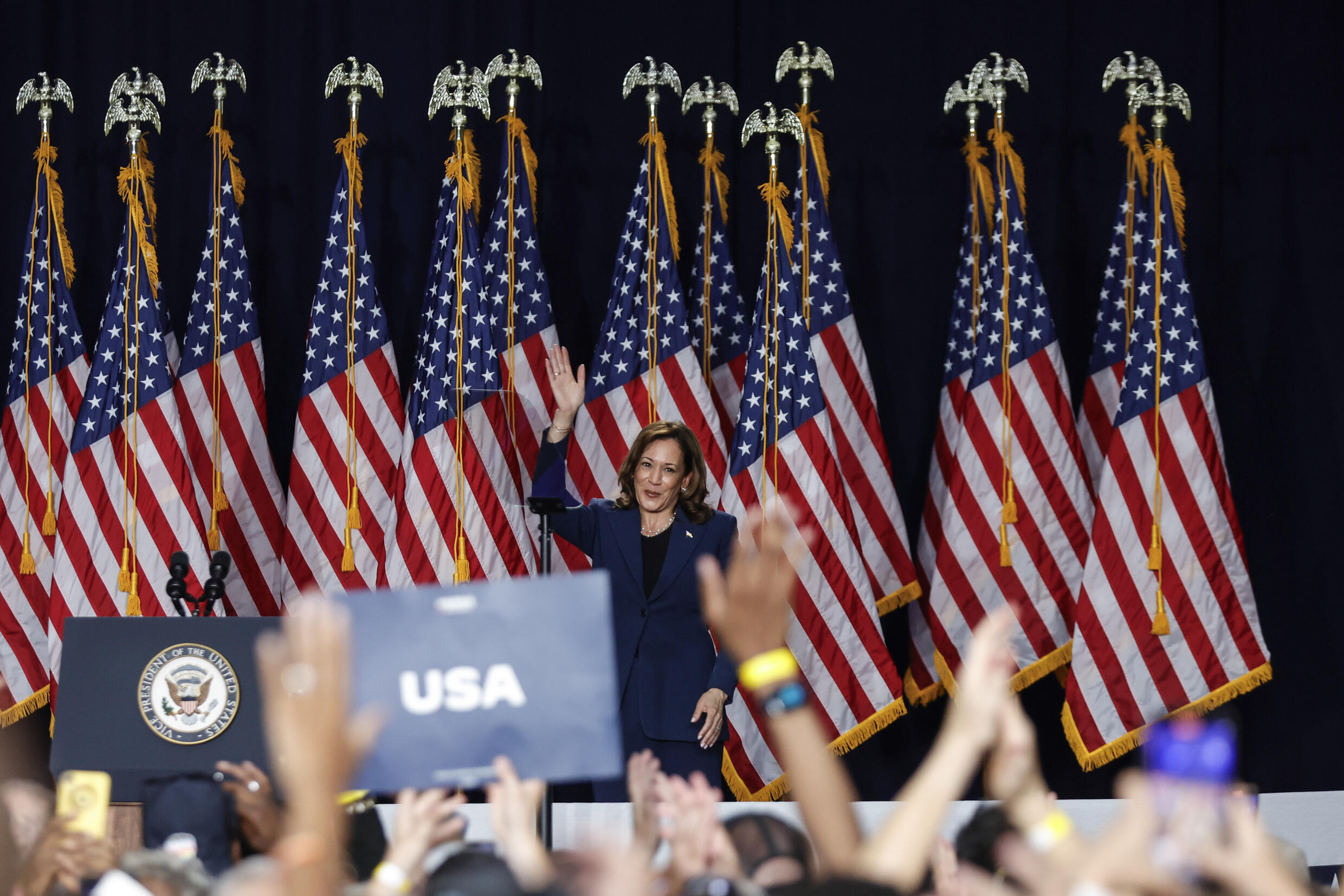 Kamala Harris lors d'un discours à Milwaukee (Wisconsin), le 23 juillet 2024.