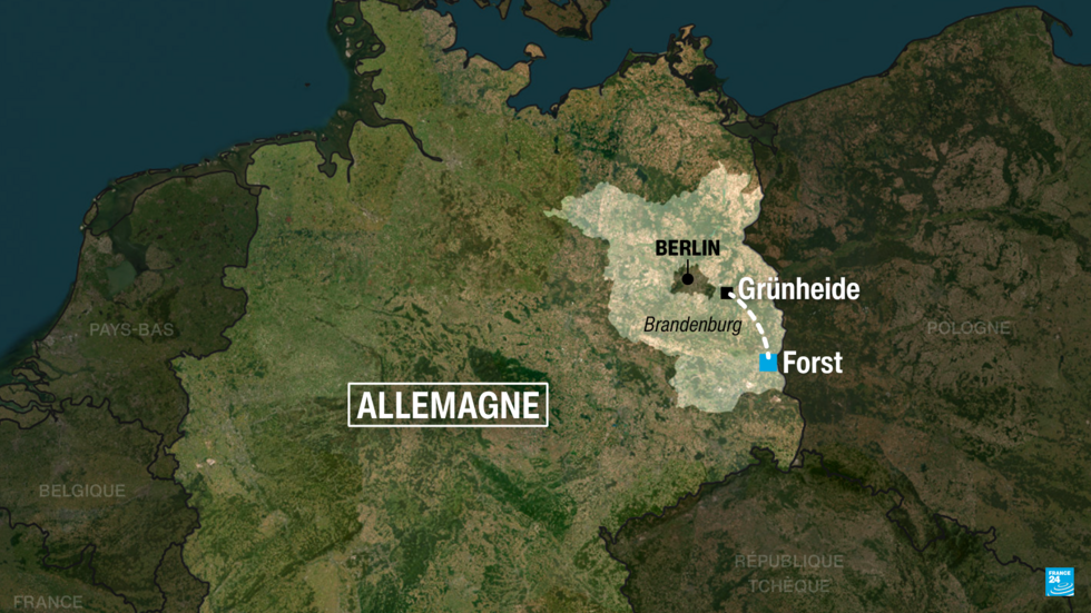 La carte de l'Allemagne pour localiser deux villes du Land de Brandebourg : Forst et Grünheide.