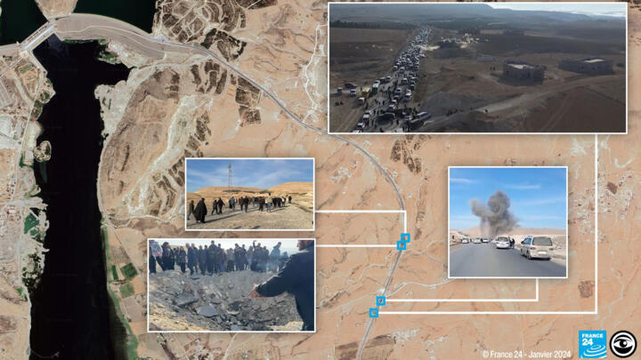 The France 24 Observers team was able to geolocate several videos of a protest at Tishrin Dam in northern Syria during which five pro-Kurdish civilians are said to have been killed by air strikes. © Observers
