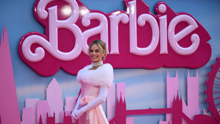 Australian actress Margot Robbie poses on the pink carpet upon arrival for the European premiere of "Barbie" in central London, United Kingdom on July 12, 2023. 