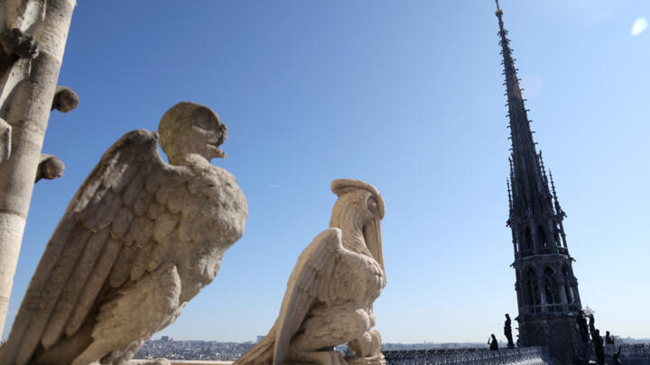 View of the Gothic towers and the flèche of Notre-Dame cathedral, in Paris on September 19, 2025.