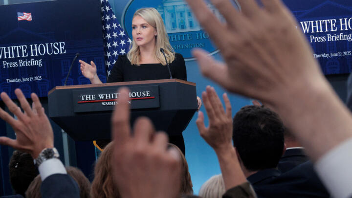 White House Press Secretary Karoline Leavitt tells reporters on June 19, 2025, that US President Donald Trump will make a decision on Iran in the next two weeks.