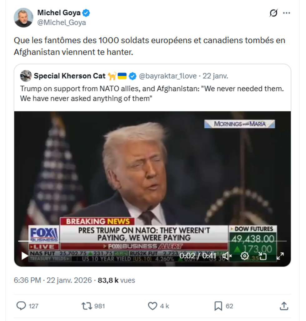Capture d'écran d'une publication sur X de Michel Goya, le vendredi 23 janvier 2026