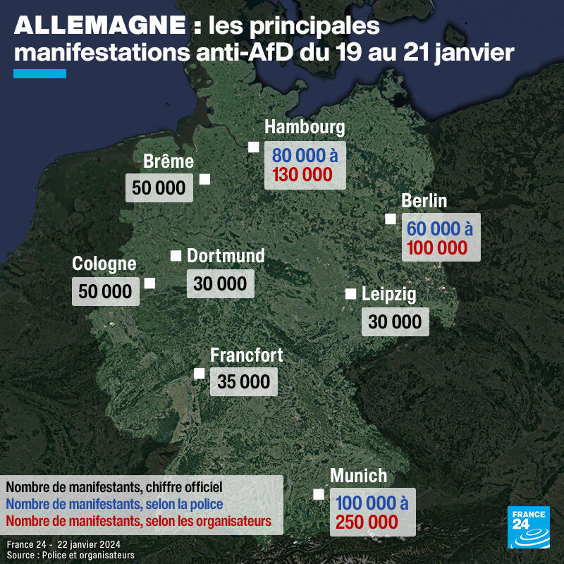 Carte des manifestations anti-AfD en Allemagne