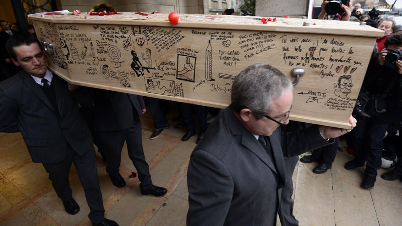 An emotional farewell to five victims of Charlie Hebdo attack