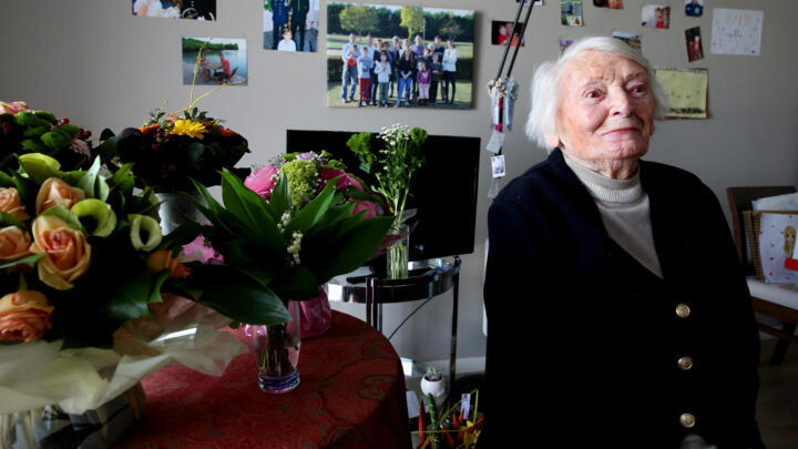 Yvette Lundy poses for a picture at a retired home in Epernay, northeastern France, on April 26, 2017