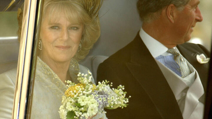 Prince Charles and the Duchess of Cornwall, formerly Camila Parker Bowles, arrive at St. George's Chapel following their civil wedding ceremony at Windsor Guildhall, April 9, 2005.