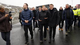 French President Emmanuel Macron arrives at Nuuk Airport in Nuuk, Greenland, on Sunday, June 15, 2025. The Chairman of the Naalakkersuisut, Jens-Frederik Nielsen, is hosting during the French Presiden