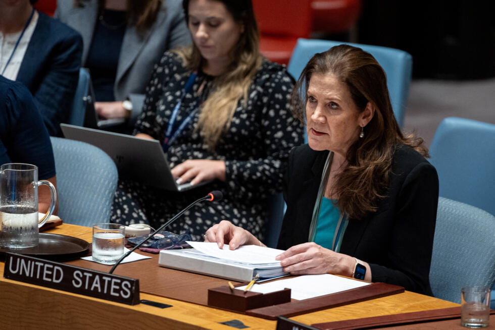 La embajadora de Estados Unidos ante las Naciones Unidas, Dorothy Shea, interviene en una reunión del Consejo de Seguridad de las Naciones Unidas sobre el conflicto entre Israel y Palestina en la sede de la ONU en Nueva York, Estados Unidos, el 27 de agosto de 2025.