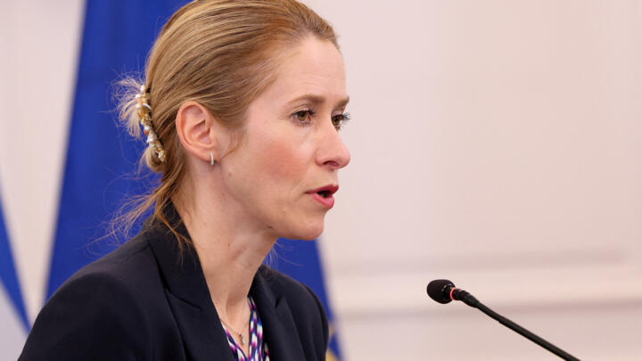 European Union High Representative for Foreign Affairs and Security Policy and European Commission Vice-President Kaja Kallas speaks during a meeting with Greek Prime Minister Kyriakos Mitsotakis (not