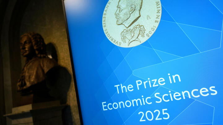 At the announcement of the Nobel Prize in Economics at the Royal Swedish Academy of Sciences in Stockholm on October 13, 2025.