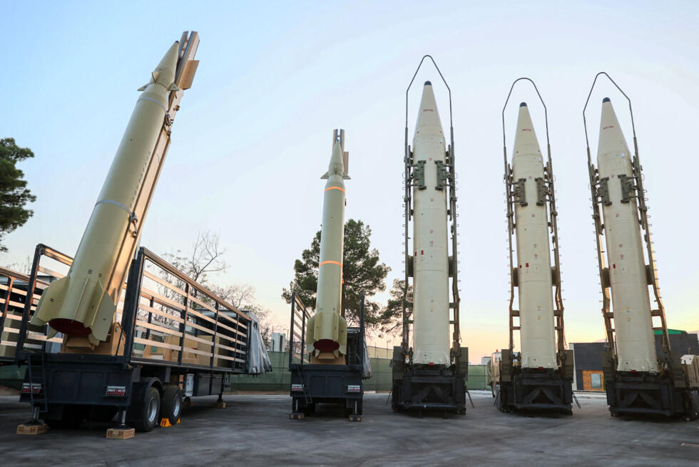 A handout picture provided by Iran's Presidency on August 22, 2023, shows "Haj Qasim" (L) and "Khorramshahr" (R) long-range missiles during a ceremony celebrating the achievements of the country's def