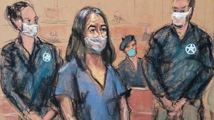 British socialite Ghislaine Maxwell appears during her arraignment hearing on a new indictment at Manhattan Federal Court in New York City, New York, USA, April 23, 2021, in this courtroom sketch.