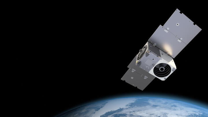 This undated artist rendering courtesy of Planet Labs, Inc., shows the company's Pelican satellite.